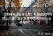 《黑料每日全网追踪：从秘密文件到现场调查，黑料事件中的黑幕如何逐步曝光？》